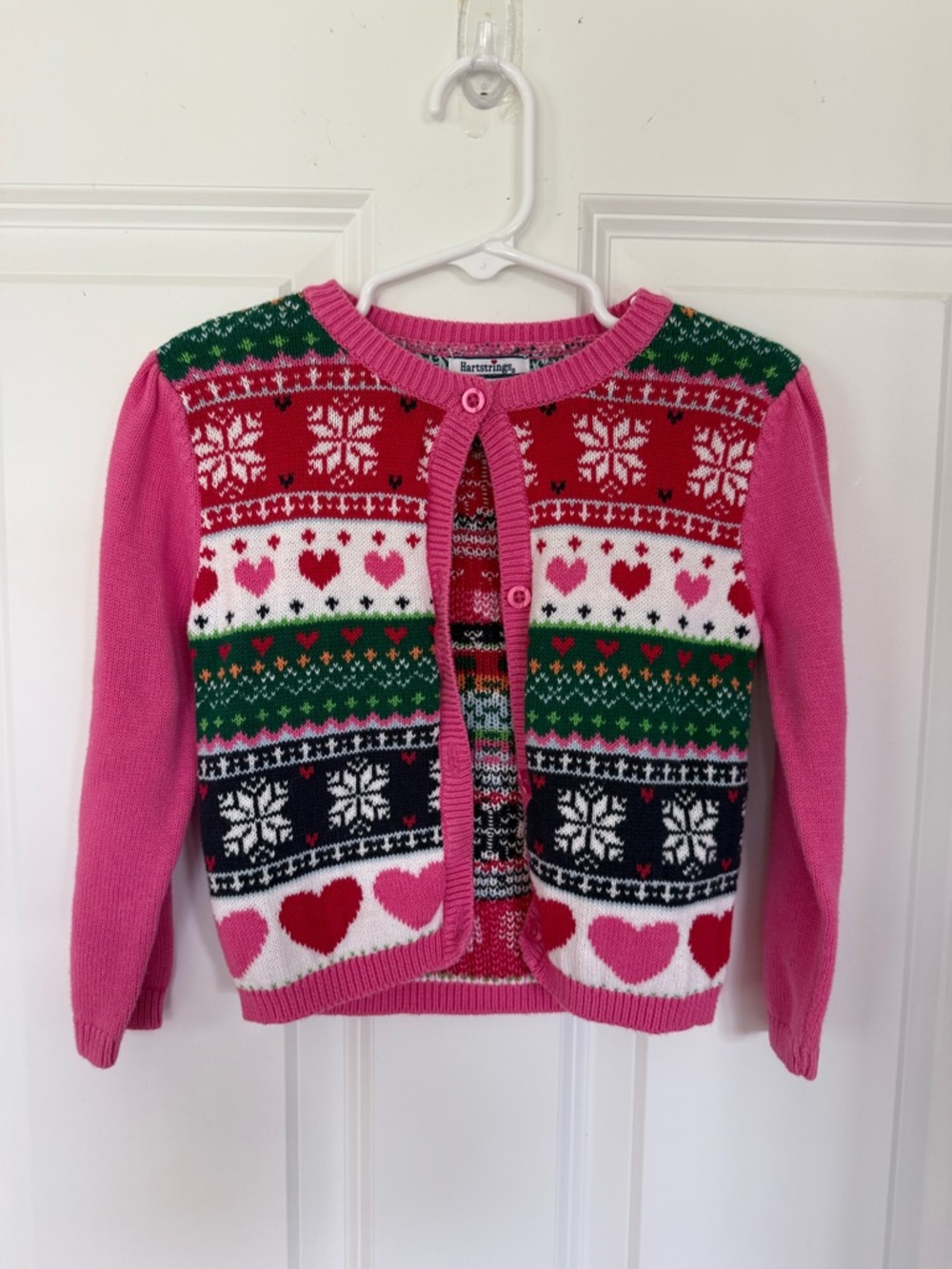 Adorable Multi-Color Heart & Snowflake Knit Girls Cardigan Sweater - Size 4t
